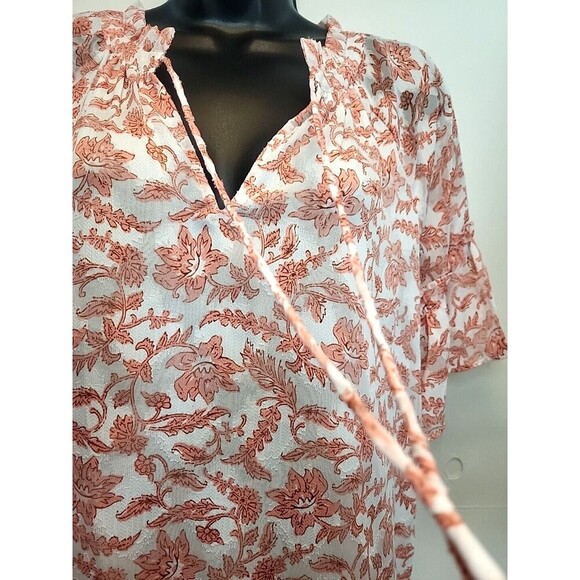 Ann Taylor Loft Pink Sm/Med Floral Flowy Lined Blouse Ruffle Bell Sleeves - Picture 2 of 7